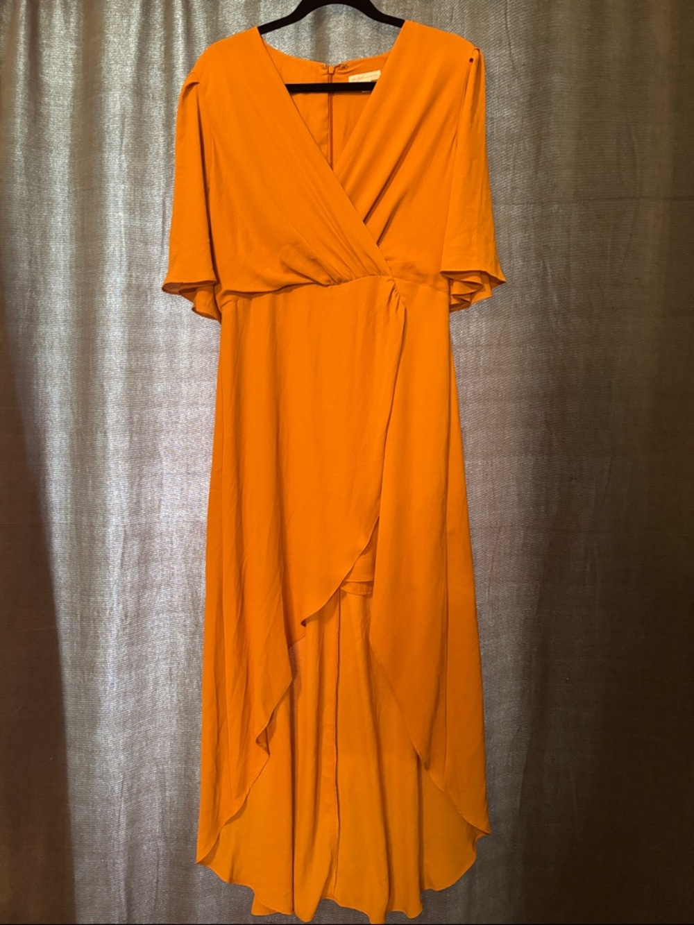 New York & Company Mustard Yellow Wrap-Front High-Low Maxi Dress